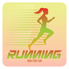 Obraz premium Silhouette of a running woman with stylish text on gradient background. Motivational concept.