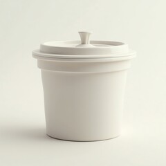 Minimalist reusable coffee cup with lid, eco-friendly design on a neutral background.