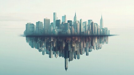 Fototapeta premium Surreal Floating Cityscape with Reflections in Abstract Style