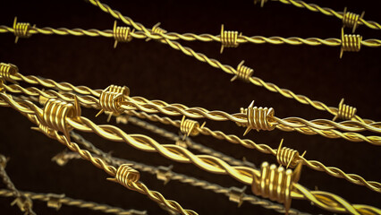 The Gold barbed wire for security or war concept 3d Rendering.