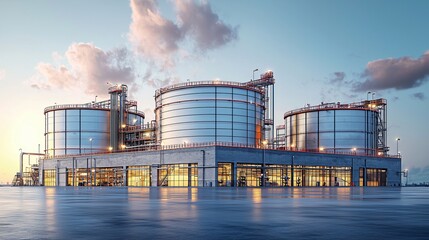Obraz premium Industrial complex at sunset