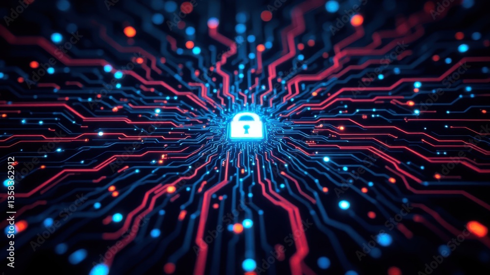 Aufkleber Abstract Digital Security Concept with Circuit Patterns and Lock Icon