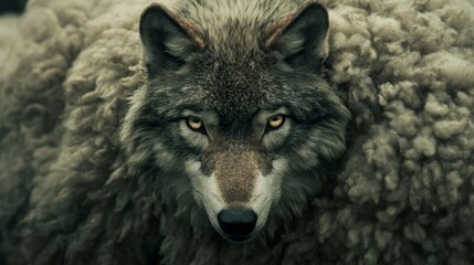Obraz premium Wolf Disguised in Sheep's Wool Close Up