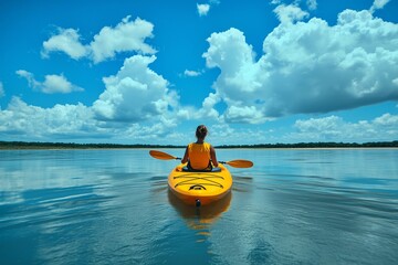 夏の海でカヌーに乗る人
