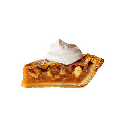 A Slice of Pumpkin Pie with Whipped Cream Isolated on Transparent Background