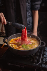 woman in a japanese hotpot restaurant