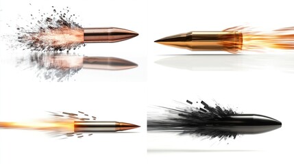 Four bullets in motion, impact, and flight.