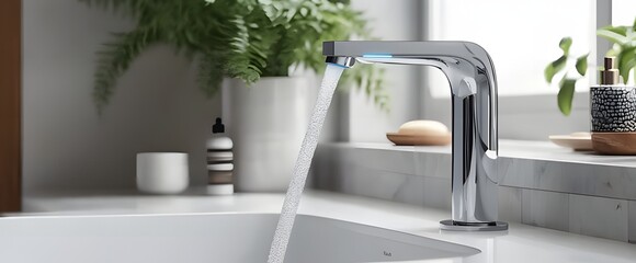 Innovative touchless faucet with smart temperature regulation and water flow sensors for a streamlined kitchen or bathroom experience.