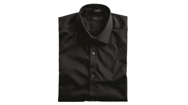 Folded black dress shirt isolated on transparent background