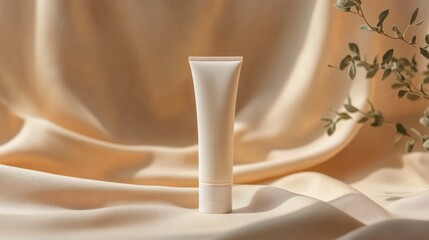 Minimalist Cosmetic Tube on Soft Fabric Surface in Natural Light