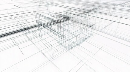 Abstract Architectural Perspective with Construction Lines and Grids