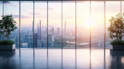 Fototapeta premium Large Modern Office Workspace with City View in Morning Light
