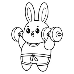Cute bunny doing gym exercise, for coloring