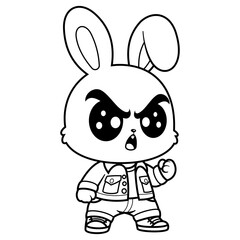 Cute rabbit looks angry, for coloring