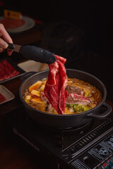 woman in a japanese hotpot restaurant