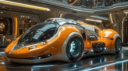 Fototapeta premium Futuristic Concept Car in a Sci-Fi Garage