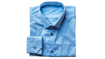Folded light blue dress shirt isolated on transparent background