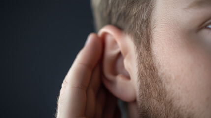 Fototapeta premium Symbol of communication and attention, person cupping ear to hear better