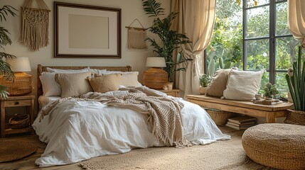 Cozy bedroom interior with natural decor