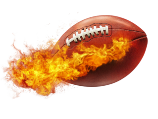 A football is on fire and the flames are coming out of it