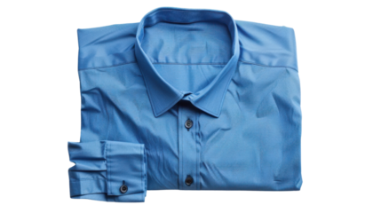 Folded light blue long sleeved dress shirt on transparent background