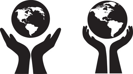 Silhouette of a person holding a globe gently in their hands, symbolizing Earth care vector silhouette