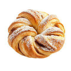 A Soft Cinnamon Twist Pastry with Powdered Sugar Isolated on Transparent Background