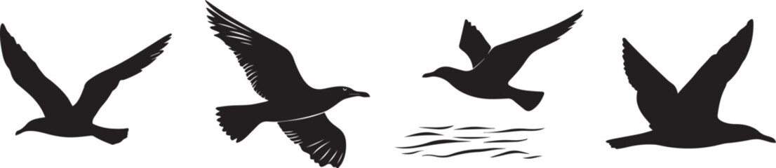 Silhouette of a seagull flying over the beach, symbolizing coastal life vector silhouette