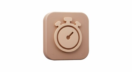 Stopwatch Icon on Rounded Square Platform Minimalist Style Illustration