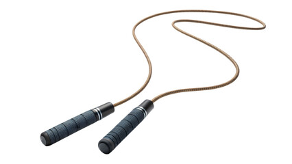 Obraz premium Brown Leather Jump Rope with Black Foam Handles Isolated on White Background