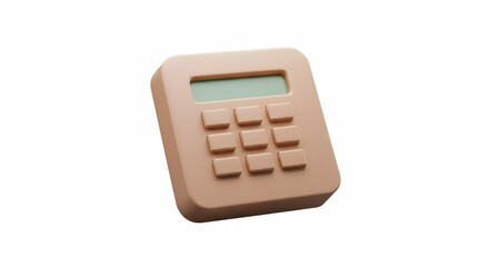 Beige Calculator with Display and Buttons on a White Background