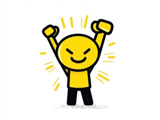 A joyful cartoon character with raised arms, celebrating success with a bright yellow color scheme.