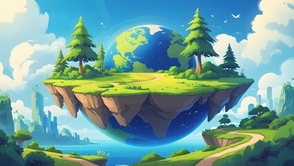 A fantasy landscape with planet. WORLD EARTH DAY BACKGROUND.