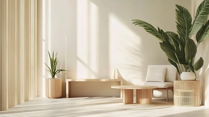 Minimalist Home Office with Light Wood Furniture and Green Plants