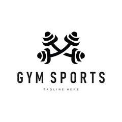 gym fitness sports logo design with minimalist black silhouette concept gym muscle symbol illustration template