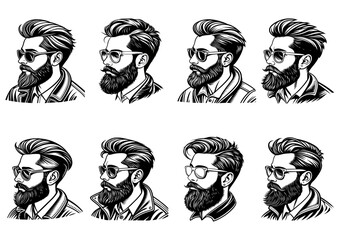 (Diverse Men's Faces with Beards and Hairstyles Vector Set)