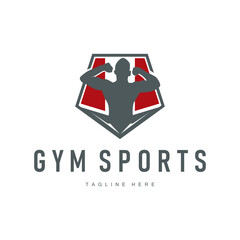 gym fitness sports logo design with minimalist black silhouette concept gym muscle symbol illustration template