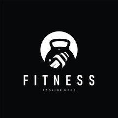 gym fitness sports logo design with minimalist black silhouette concept gym muscle symbol illustration template