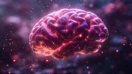
A 3D brain radiating glowing colors, symbolizing cognitive energy and creativity. The vibrant hues represent enlightenment and the power of intellect in a modern, dynamic form.

