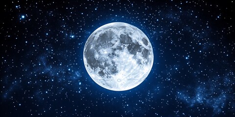 Fototapeta premium A bright full moon shining amidst a starry night sky