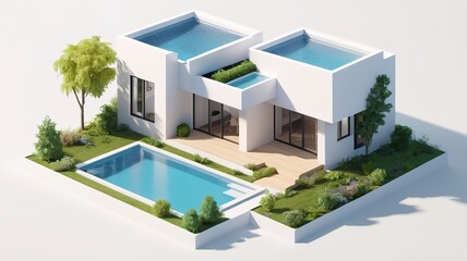 Fototapeta premium A small modern minimalist house isometric perspective,&nbsp;3D model miniature