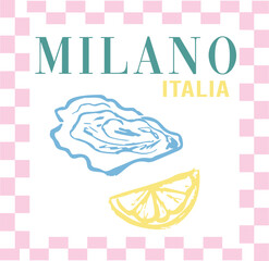 milano lemon oyster lemon cute doodle  wine wavy slogan trendy wine  italy Italia shell limon cute checker modern trending Tee t-shirt logo slogan graphic artwork typography tote badge