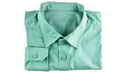 Folded light green dress shirt isolated on transparent background