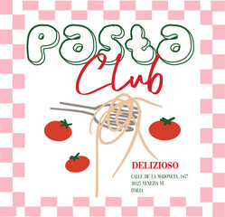 Pasta lover cute doodle vino wine wavy slogan trendy wine tomato italy Italia spaghetti fork cute checker modern trending Tee t-shirt logo slogan graphic artwork typography tote badge emblem novelty
