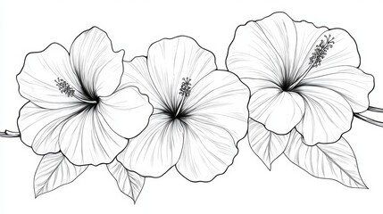 Freehand sketch of a Hibiscus bloom with intricate line art 