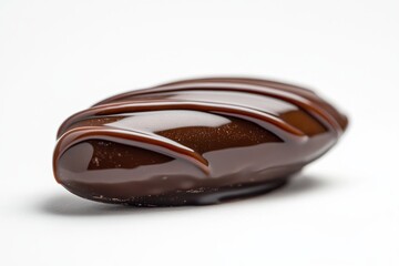Obraz premium Glossy Chocolate Confection with Swirl Design on White Background