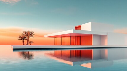 Minimalistic Architectural Design with Abstract Lines at Sunset