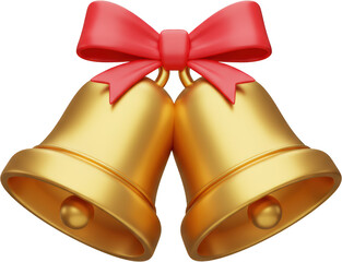 Two Golden Bells with a Red Bow Festive Holiday Decoration 3D Render