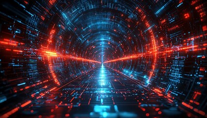 Digital Tunnel with Red Blue Light.