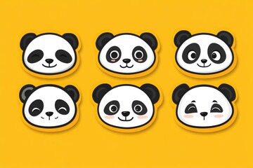 Obraz premium Cute Panda Faces Collection on Bright Yellow Background